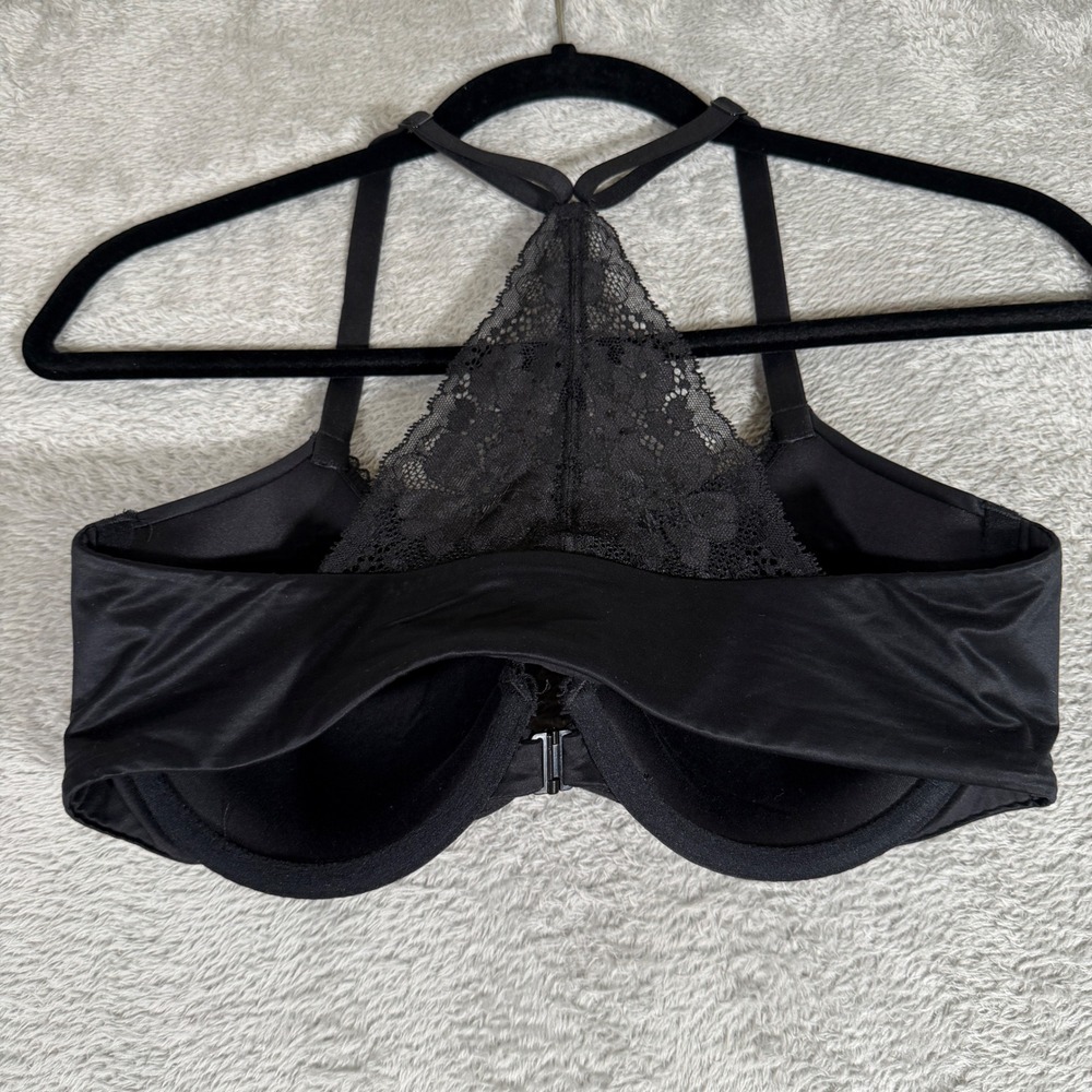 VICTORIAS SECRET 34D Black Lined Demi Double Push Up Bra Racerback Front Close - Picture 9 of 13